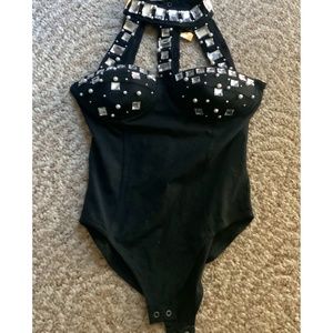 vintage 90s Jeweled Halter Bodysuit     (3F)